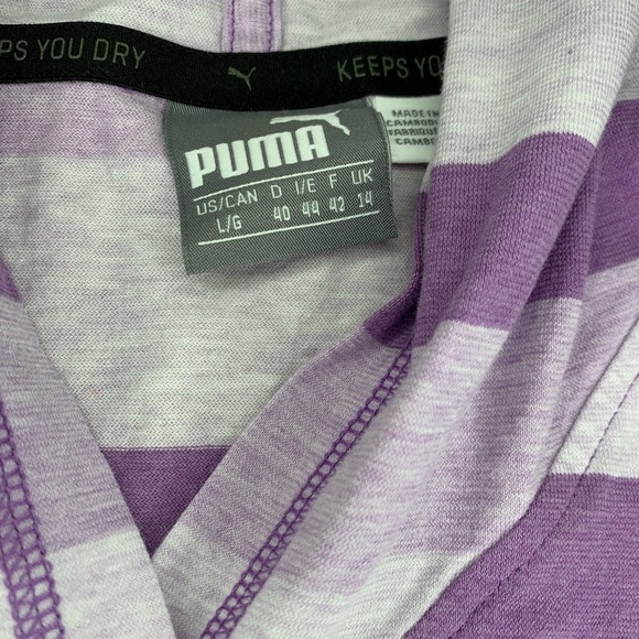 PUMA Women’s Purple Stripped Long Sleeve Hooded Shirt- Large - Picture 6 of 6